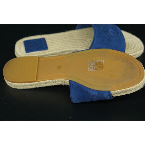 Tory Burch Benton Espadrille Slide Sandals Size 5.5 Blue Band $255 Logo NIB - Picture 8 of 11